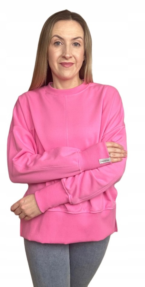 Różowa cukierek bluza oversize bawełniana rozcięcia produkt polski Lenoshka Różowa cukierek bluza oversize bawełniana rozcięcia produkt polski Lenoshka