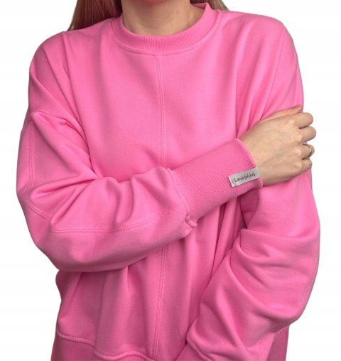 Różowa cukierek bluza oversize bawełniana rozcięcia produkt polski Lenoshka Różowa cukierek bluza oversize bawełniana rozcięcia produkt polski Lenoshka