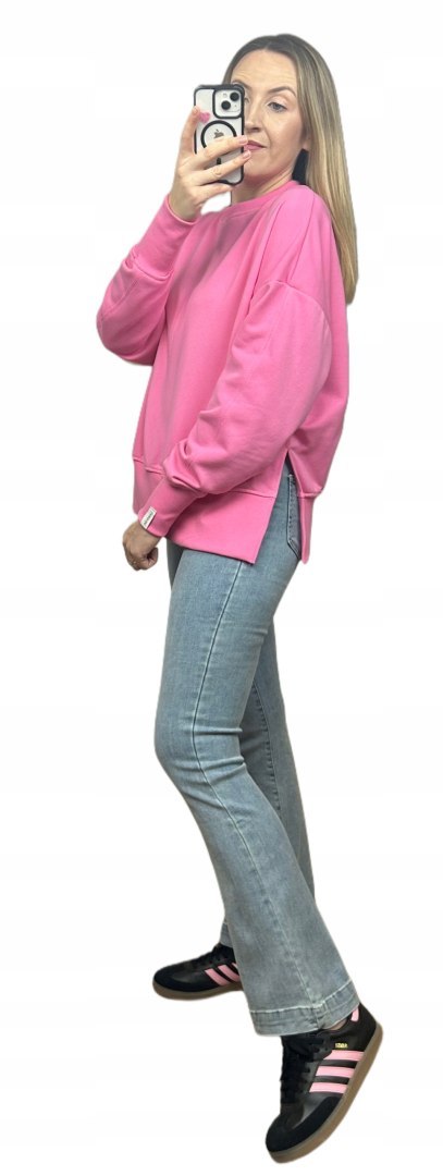 Różowa cukierek bluza oversize bawełniana rozcięcia produkt polski Lenoshka Różowa cukierek bluza oversize bawełniana rozcięcia produkt polski Lenoshka