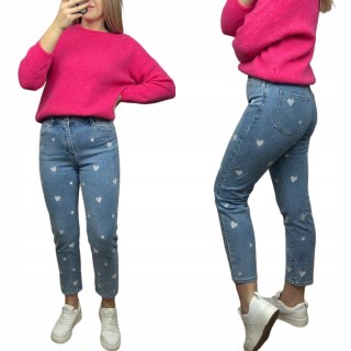 Spodnie jeansowe haftowane serduszka serca mom jeans jeansy Marivy M