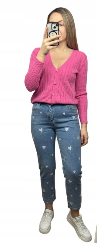 Spodnie jeansowe haftowane serduszka serca mom jeans jeansy Marivy M